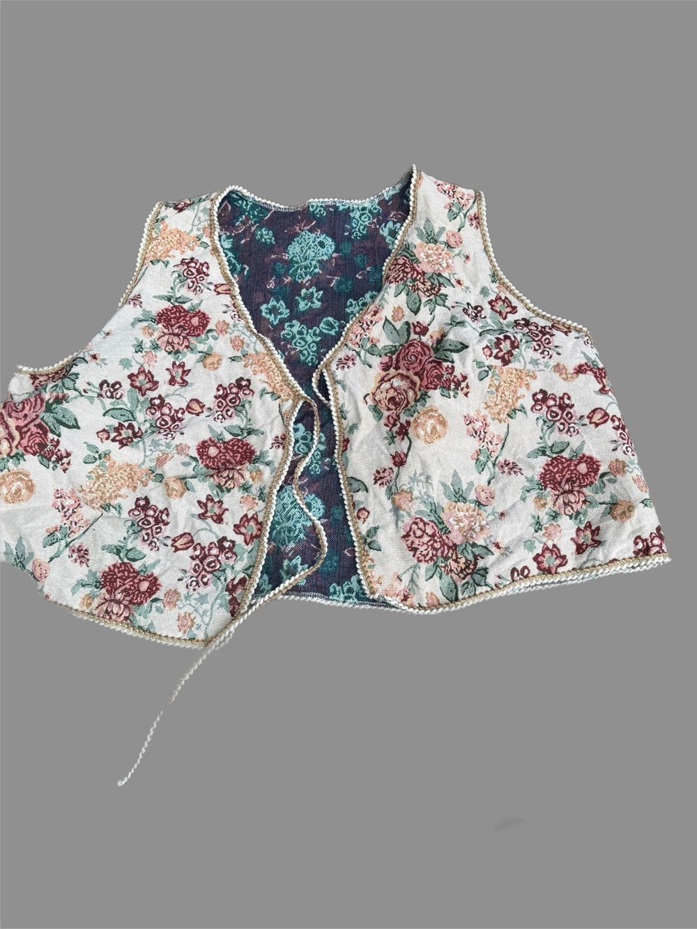 Floral Quilted Reversible Vest - White & Teal